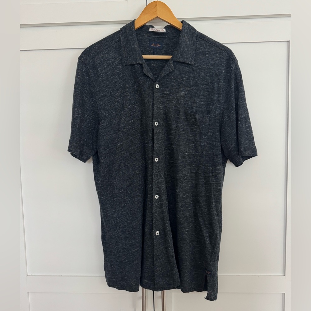 Good Man Brand Linen Short Sleeve Button-Down Shirt in Dark Heather Gray L